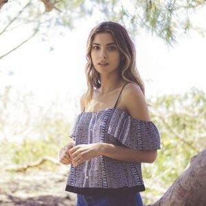 Greylin XS blue black off shoulder keeley top